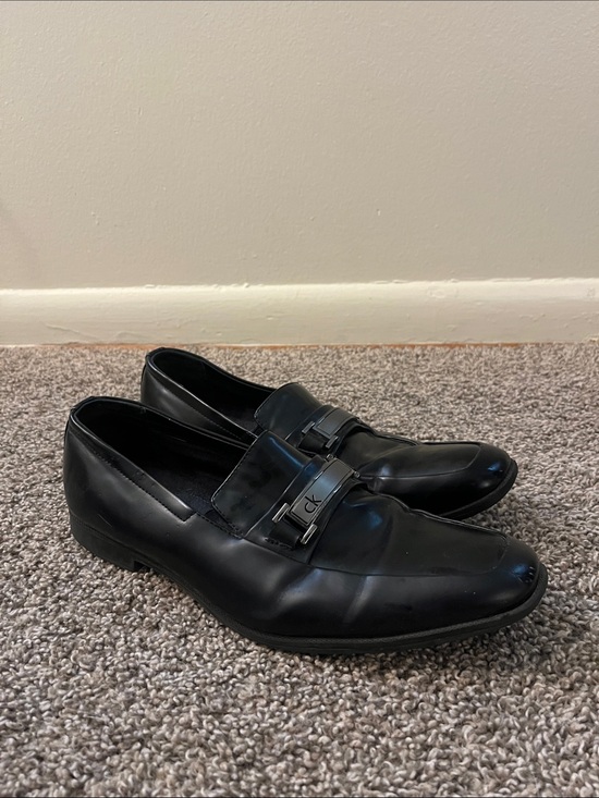 Calvin Klein Other - Calvin Klein Black Leather Slip-On Loafers with Metal Accent